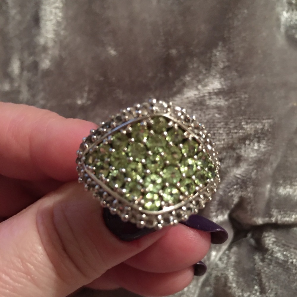 Sterling Silver Nat Peridot & White Topaz Ring 7